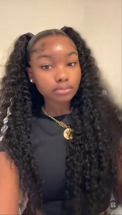 Hairstyles To Do With Curly Wig, Skick Ponytail, Cute Hairstyles For Your 12 Birthday, Sew In With Two Ponytails, Back To School Hairstyles Highschool Black, Hair Styles 2 Braids, Quick Weave Hairstyles Organique, Curly Pony Tailed Hairstyle Black Women, Two Pigtails Half Up Half Down Weave