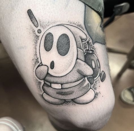 Shy Guy Tattoo Design, Bmo Tattoo Stencil, Shy Guy Tattoo, Shy Guy Painting, Black And Grey Pokemon Tattoo, Kirby Tattoo Black And White, Lion Hand Tattoo, Mario Tattoo, Shy Guy