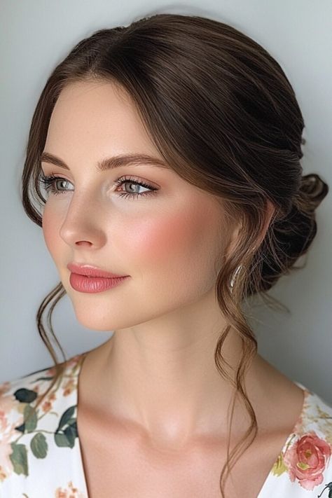 25 Gorgeous Bridesmaid Makeup Ideas for Your Wedding - Yeah Weddings Blue Eye Bridesmaid Makeup, Natural Looking Makeup For Wedding, Soft Wedding Makeup For Blue Eyes Brown Hair, Spring Wedding Makeup Looks, Very Light Makeup Natural, Elegant Simple Makeup, Natural Spring Wedding Makeup, Fair Skin Makeup Brunette, Wedding Makeup Ideas For Brown Eyes