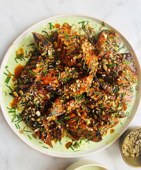 Sweet Potato Seasoning, Yotam Ottolenghi Recipes, Grilled Sweet Potatoes, Ottolenghi Recipes, Sweet Potato Wedges, Yotam Ottolenghi, Midweek Meals, Potato Wedges, Vegetarian Recipe