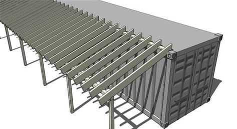 attaching the lean to to the roof Shipping Container Barn, Container Shed, Container Sheds, Shipping Container Workshop, Shipping Container Sheds, Shipping Container Storage, Shipping Container Buildings, Shipping Container Ideas, Sea Containers