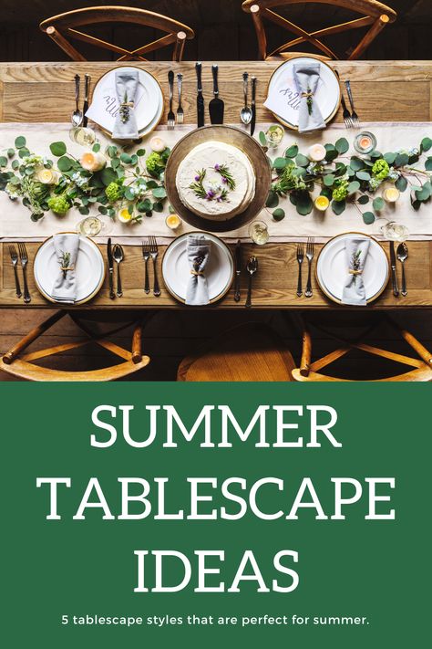 Whether you've been dreaming of an elegant outdoor dinner party or a fun kids birthday on the lawn, your table will most likely be the focal point.  If you want to create a memorable tablescape for your next event, here are 5 styles that are perfect for summer.  #tablescapeideas #tablescapes #summertablescapes #homeentertaining #summerpartyideas #summerparty Outdoor Dinner Tablescape, Backyard Dinner Party Table Elegant, Dinner Party Summer Table Settings, Outdoor Dinner Parties Tablescapes, Outdoor Dinner Party Decor, Summer Tablescapes Outdoor Dining, Late Summer Tablescapes, Outdoor Table Setting Ideas, Outdoor Lunch Table Setting