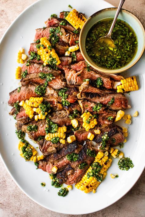 Grilled Ribeye, Grilled Potatoes, Chimichurri Sauce, Grilled Veggies, Grilled Meat, Steak Recipes, Beef Recipes, Food Inspiration, Dinner Ideas