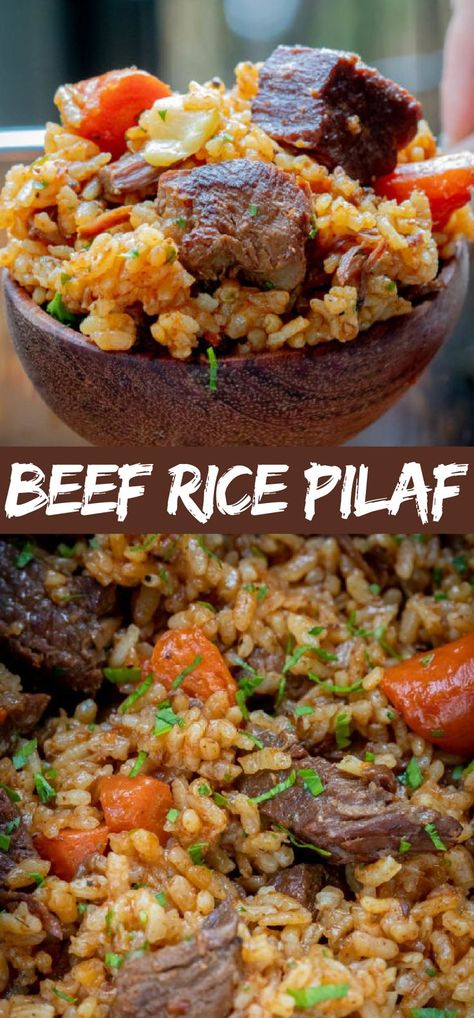 Instant Pot Beef Rice Pilaf or Plov is a hearty one-pot meal that’s easy to make and super delicious. The rice is well infused with the flavor of beef and spices and makes the best rice you will ever have! One Pot Rice Meals, The Best Rice, Best Rice, Beef Rice, Rice Side Dishes, Rice Pilaf, Beef And Rice, Instant Pot Dinner Recipes, Think Food