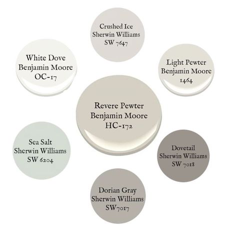 Benjamin Moore Light Pewter, Pewter Benjamin Moore, Revere Pewter Benjamin Moore, Gray Paint Colors, House Paint Colors, Farmhouse Paint Colors, Revere Pewter, Farmhouse Paint, Home Paint