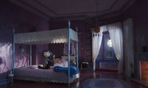 Girl bed room idea, Coraline inspired. Coraline Room, 2009 Aesthetic, Movie Bedroom, Coraline Art, Coraline Movie, Coraline Aesthetic, Architecture Set, Disney Screencaps, Coraline Jones