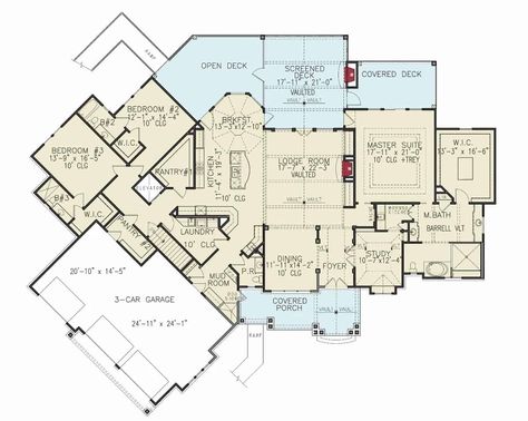 Home With Angled Garage, Dining Room And Breakfast Nook, Exposed Trusses, Home Stratosphere, Decorative Wood Trim, Angled Garage, Foyer Dining Room, Lodge Room, White Wainscoting