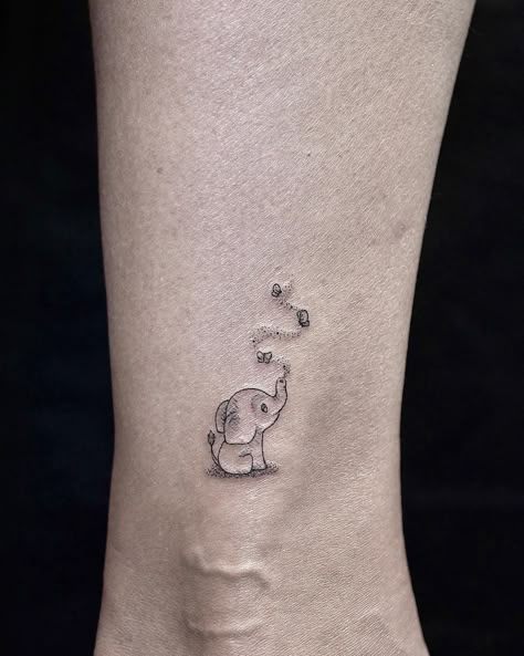 Minimalist Elephant Tattoo Simple, Elephant Tattoos With Butterflies, Dainty Wolf Tattoo, Elephant Fine Line Tattoo, Fine Line Elephant Tattoo, Elephant Tattoos With Flowers, Small Elephant Tattoos, Little Elephant Tattoos, Small Elephant Tattoo