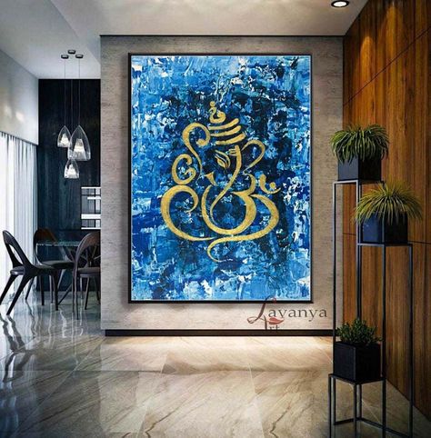 Modern Ganesha Painting Indian Painting Entry Way Decor - Etsy India Ganpati Painting, Arte Ganesha, Silver Leaf Art, Entry Way Decor, Painting Indian, Modern Indian Art, Abstract Techniques, Indian Wall Art, Ganesh Art Paintings