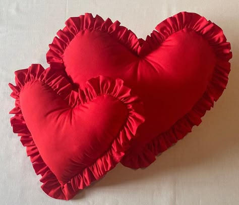 Red Heart Pillow, Valentine Pillows, Beautiful Cushions, Polka Dot Decor, Handmade Gifts For Friends, Heart Pillows, Heart Cushion, Heart Plush, Red Cushion