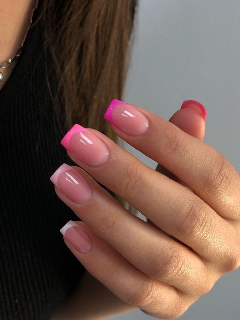 French Nails Rosa, Nails Purple French Tip, Pink Tip Nails, Simple Gel Nails, Summery Nails, Girly Acrylic Nails, Short Square Acrylic Nails, Cute Gel Nails, Her Nails