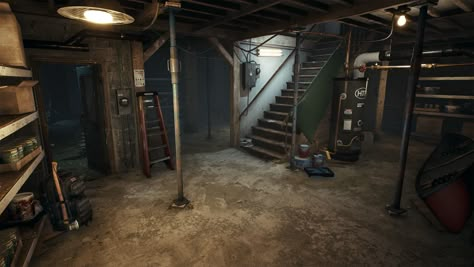 Secret Rooms In Houses, Themed Hotel Rooms, Interior Concept Art, Dungeon Room, Horror Room, Old Basement, Dark Basement, Basement House, Horror House