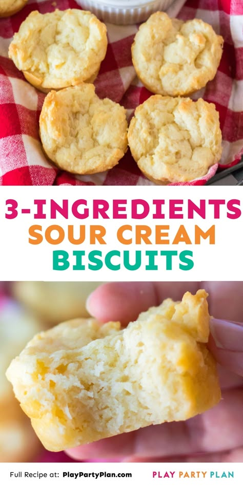 This easy 3 ingredient sour cream biscuit recipe comes together in thirty minutes or less and makes the perfect side dish for any meal. Sour Cream Drop Biscuits Easy, Sour Cream Biscuits Bisquick, 3ingredient Biscuits, Sprite Biscuits With Flour, What Can I Make With Sour Cream, Easy Scones Recipe 3 Ingredients, Heavy Cream Biscuits, Biscuits With Sour Cream, Sour Cream Recipes Easy