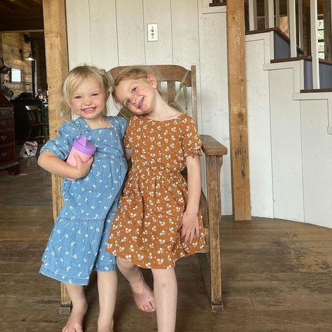 Hannah @Ballerina Farm on Instagram: "Happy to have my girls with me on the ranch. They are biological sisters but from different worlds. Opposites attract. Best friends, they get themselves dressed for the day but rarely decide to match. Frances the princess and Lois our rough and tough. Together they are twin sisters, miraculously born the same day two years apart. Child numbers 4 and 5, our home wouldn’t be the same without them." Ballerina Farm, Unusual Baby Names, Farm Kids, Dream Baby, Opposites Attract, Second Child, Two Girls, Twin Sisters, Beautiful Family