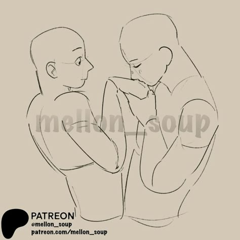 Mellon Soup Ref Couple, 2 Person Refrence Pose, Two Poses Reference, Melon Soup Pose Reference, Halfbody Pose, Sketches Anatomy, Mellon Soup, Art Bases, Sketch Poses