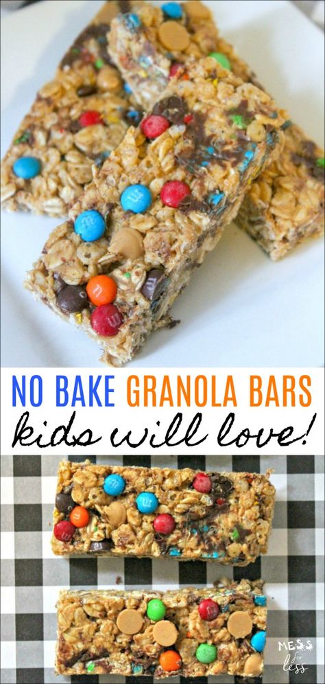 Bake Granola Bars, No Bake Granola, No Bake Granola Bars, Baked Granola, Kid Recipes, Kids Cooking Recipes, Homemade Granola Bars, Kid Snacks, Granola Bar