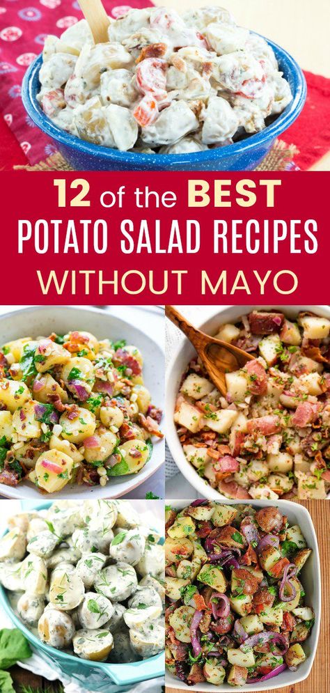 12 of the Best Potato Salad Recipes Without Mayonnaise - swap the mayo in this summertime side dish with a creamy Greek yogurt dressing or a light vinaigrette for a healthy version of the classic recipe. #cupcakesandkalechips #potatosalad #potatoes #glutenfreerecipe #sidedish #picnic Potato Salad Without Mayo, Potato Salad Mayonnaise, Potato Salad No Mayo, The Best Potato Salad, Potato Salad Mustard, Best Potato Salad, Best Potato Salad Recipe, Potato Salad Dressing, Potato Salad Recipes