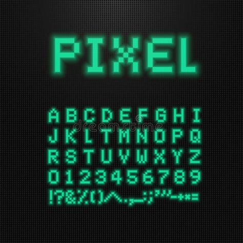 Pixel Font, Vector Letters, Numbers And Signs On Old Computer Led Display. 8 Bit Video Game Typeface. Retro Digital Abc Stock Vector - Illustration of green, graphic: 124997645 Video Game Letters, Game Font Design, Github Logo, Gaming Font, Video Game Font, 8 Bit Video Game, Vector Letters, Computer Font, Chalkboard Calendar