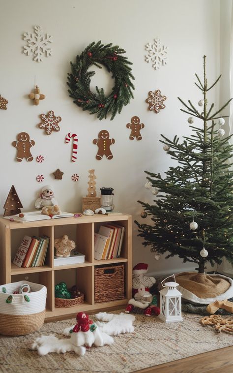 Toddler Friendly Christmas Decor, Christmas Playroom Decor, Toddler Christmas Decor, Toddler Christmas Decorations, Kids Room Christmas Decor, Diy Christmas Wall Decor, Christmas Playroom, Christmas Decor For Kids, Diy Christmas Room Decor