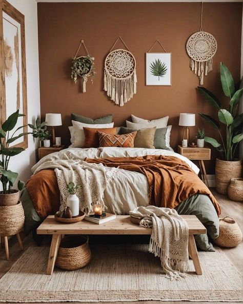 Boho Minimalist Home, Fall Table Decorations, Terracotta Bedroom, Ideas Habitaciones, Bedroom Color Combination, Boho Bedroom Ideas, Boho Style Bedroom, Bedroom Decor Inspiration, Bedroom Color