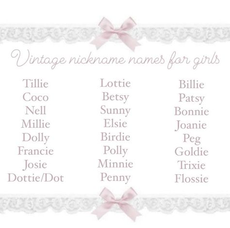 Stuffie Name Ideas, Cute Names For Ocs, Acnh Nicknames, Latina Last Names, Flower Nicknames, Kawaii Nicknames, Coquette Names Girl, Coquette Pet Names, Coquette Baby Names