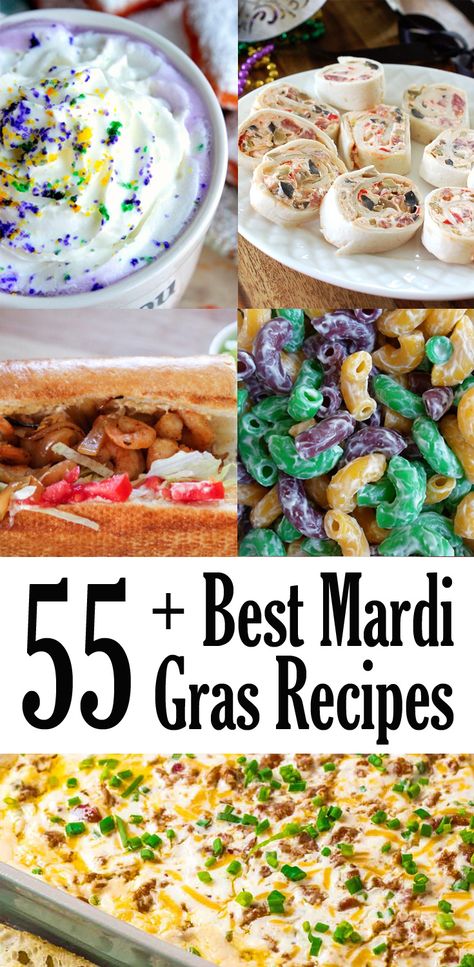 Getting hungry for Mardi Gras? This is a huge source for 55 (plus a few more thrown in for good measure) of the best Mardi Gras Recipes to make for your upcoming Fat Tuesday celebrations! Mardi Gras Recipes Easy, Mardi Gras Appetizers, Mardi Gras Party Food, Mardi Gras Dinner, Mardi Gras Desserts, Mardi Gras Party Ideas, Mardi Gras Recipes, Mardi Gras Party Decorations, Madi Gras