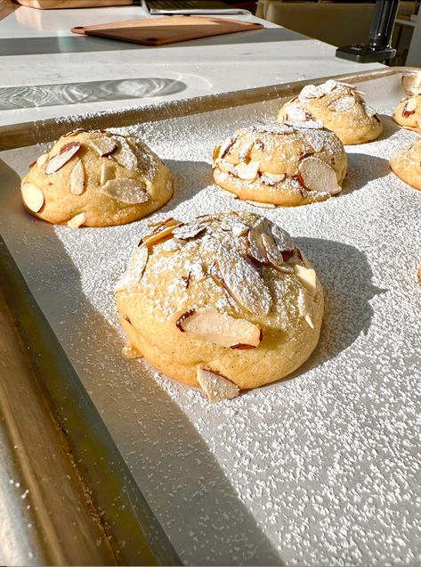 Almond Croissant Cookies — Ryan Nordheimer Croissant Cookie Recipe, Croissant Cookie, Cookie Dough Recipe, Stuffed Cookies, Almond Croissant, Buttery Cookies, Almond Flavor, Cookie Cups, Homemade Recipe