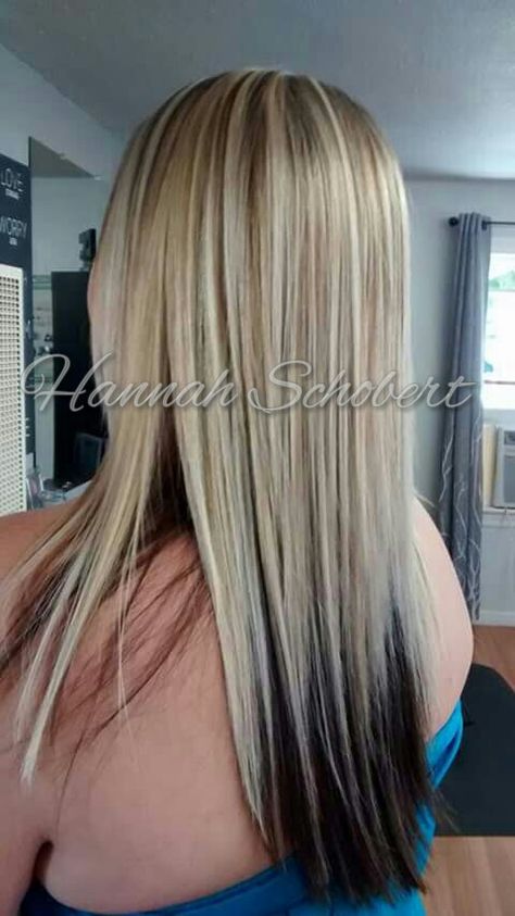 Cool bright heavy blonde highlights with dark underneath with long straight hair by Hannah Blonde Highlights With Dark Underneath, Highlights With Dark Underneath, Hair With Dark Underneath, Xtina Hair, Blonde Hair With Dark Underneath, Blonde Hair With Brown Underneath, Dark Underneath Hair, Brown Hair Underneath, Heavy Blonde Highlights