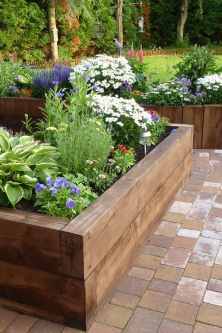 Garden Sleepers, Sleeper Beds, Garden Ideas Uk, Wall Lighting Ideas, Vegetable Planters, Front Garden Landscape, Front Garden Design, Backyard Garden Landscape, Chicken Garden