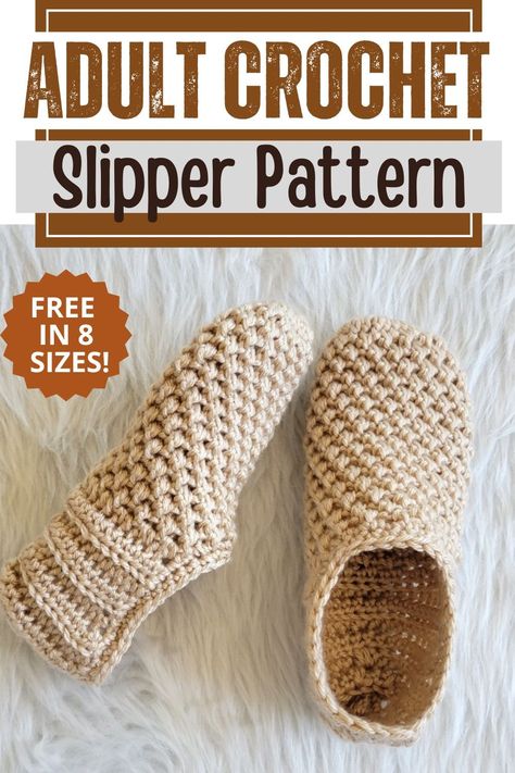 Stay cozy with this adult crochet slipper pattern - perfect for beginners! Learn how to crochet slippers with our quick and easy crochet slippers free pattern. These simple and easy slipper patterns are designed especially for beginners, featuring clear instructions for the perfect slippers crochet pattern. You'll love how fast these work up - perfect for last-minute gifts or treating yourself to cozy feet! Crochet Slipper Sole Pattern Free, Medium Weight Yarn Crochet Patterns Free, Crochet Patterns Intermediate, Crochet Booties For Women, Crochet Easy Christmas Gifts, Crochet Kids Slippers Free Pattern, Easy Crochet Socks For Beginners, Crochet Slipper Pattern Free, Quick Crochet Gift Ideas