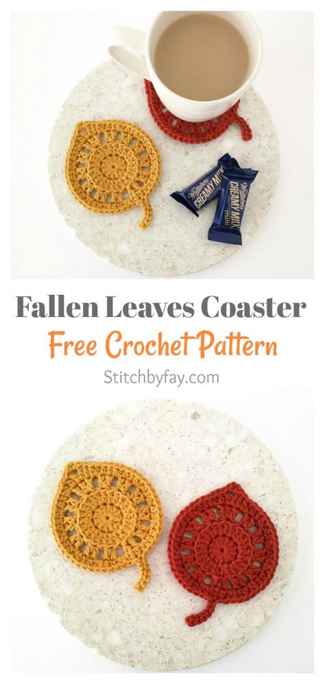 Crochet Fall Coasters, Crochet Leaf Coaster, Thanksgiving Crochet Patterns, Leaf Coaster, Crocheted Coasters, Thanksgiving Crochet, Crochet Coasters Free Pattern, Crochet Leaf, Acorn Crafts