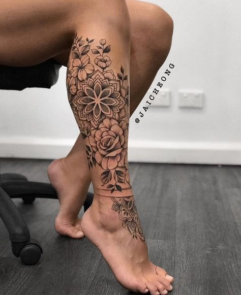 Geometric Leg Tattoo Women, Flower Mandala Leg Sleeve, Womans Full Sleeve Tattoo, Women Full Leg Tattoo, Mandala Leg Sleeve Women, Women’s Full Leg Sleeve, Mandala Foot Tattoos For Women, Leg Band Tattoo Women, Tattoo Ideas Female Mandala