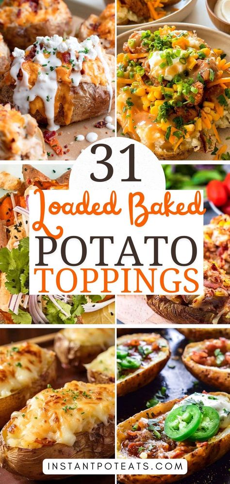 Loaded Baked Potato Board, Loaded Baked Potatoes With Meat, Twice Baked Potato Ideas, Baked Potato Add Ons, Elevated Baked Potato, Baked Potato Bar Sides Appetizers, Baked Sweet Potato Toppings Savory, Baked Sweet Potato Loaded, What To Eat With A Baked Potato