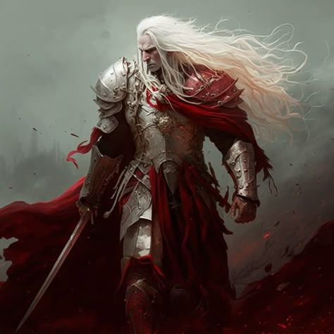 Red Warrior, Blood Knight Art, Fire Knight Fantasy Art, Snow Knight Fantasy Art, Red Knight Fantasy Art, Red Haired Knight Male, Dark Paladin, Heroic Fantasy, Roleplay Characters