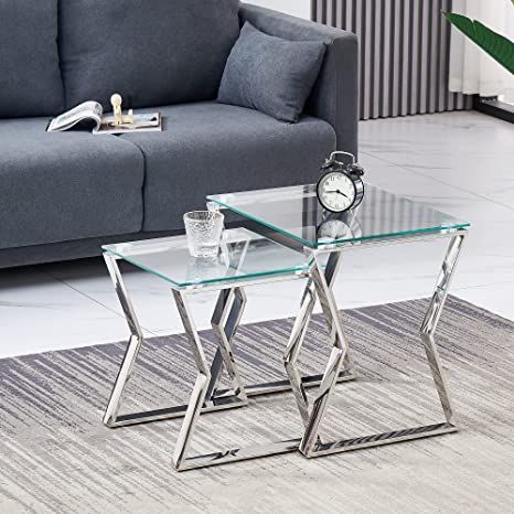 Side Table Sofa, Small Spaces Living Room, Glass End Table, Glass Top Side Table, Glass End Tables, Table For Small Space, Small Space Living Room, Table Sofa, End Table Sets