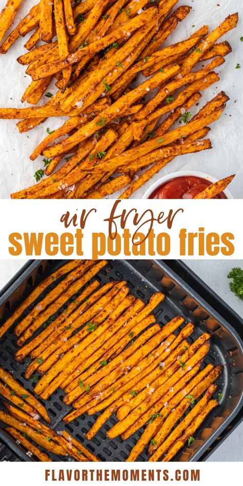 Air Fry Sweet Potato Fries, Air Fried Sweet Potato Fries, Sweet Potato Fries Air Fryer, Air Fryer Sweet Potatoes, Homemade Sweet Potato Fries, Air Fryer Sweet Potato Fries, Making Sweet Potato Fries, Air Fryer Veggies, Sweet Potato Recipes Fries