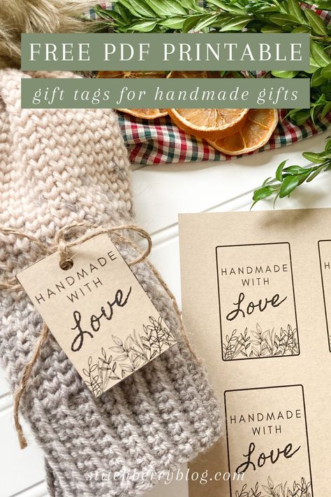 Homemade Tags Printable, Tags For Homemade Items, Made With Love Printable Tags, How To Make Tags For Crafts, Handmade Labels Printable Free, Knitting Labels Printables Free, Dishcloth Labels Free Printable, Made With Love Tags Printable Free, Cricut Tags Templates Free Printable