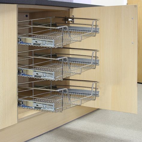 KuKoo 5 x Kitchen Pull Out Soft Close Baskets, 500mm Wide Cabinet, Slide Out Wire Storage Drawers: Amazon.co.uk: Kitchen & Home Pull Out Basket Kitchen, Kitchen Baskets Drawers, Apartment Reference, Metal Drawer Cabinet, Pull Out Cabinet Drawers, Wide Cabinet, Laundry Cabinet, Kitchen Revamp, Southern Home Interior