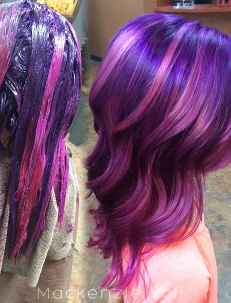 Purple And Pink Hair Highlights, Purple With Pink Highlights, Purple Hair With Pink Highlights, Twilight Sparkle Hair, Purple And Blonde Hair, Pink Purple Blue Hair, Purple And Pink Hair, Pink And Blue Hair, Purple Pink Hair