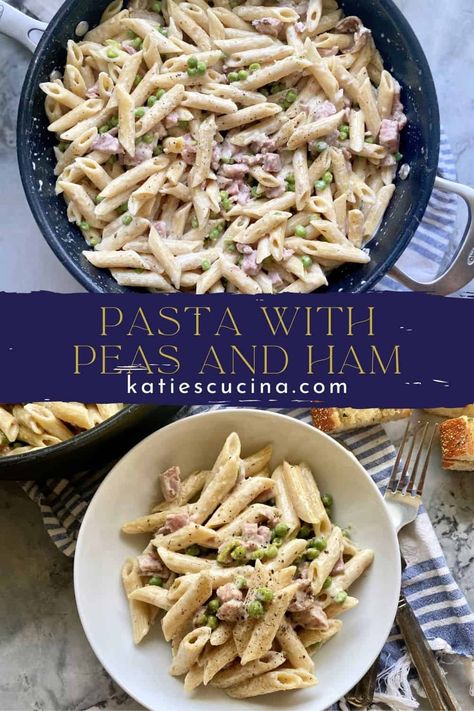 Make my one pot Pasta with Peas and Ham in under a half hour utilizing leftover ham, penne pasta, frozen peas, and heavy cream. This is a family favorite dinner recipe among both kids and adults with easy clean-up! Ham And Peas Pasta With Garlic Parmesan Cream Sauce, Ham Pasta Recipes Dinners, Pasta And Ham Recipes, Ham Penne Pasta, Ham And Peas Pasta, Pasta With Ham And Peas, Pasta With Ham, Ham Pasta, Pasta With Peas