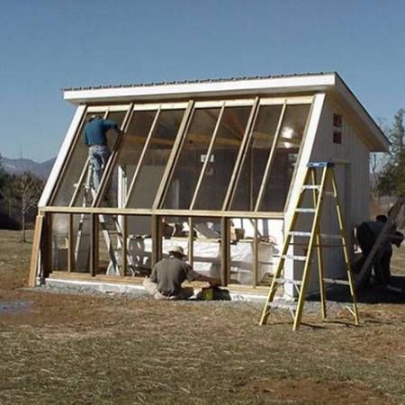 Passive Solar Greenhouse, Greenhouse Diy, Greenhouse Design, Solar Greenhouse, Greenhouse Shed, Wooden Greenhouses, Backyard Greenhouse, Small Greenhouse, Greenhouse Plans