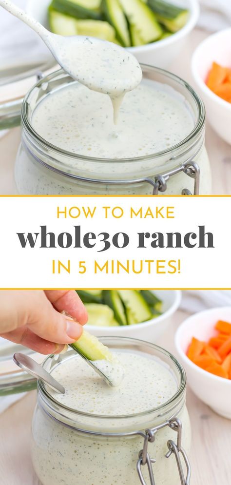 Transform your meals with this Dairy-Free Whole30 Ranch Dip. It's the perfect healthy alternative to traditional ranch, complying with both Whole30 and paleo guidelines. Ideal for dressing salads, dipping veggies, or as a flavorful addition to ranch chicken, this ranch is as versatile as it is delicious. Easy to make (ready in 5 mins) and packed with flavor, it's sure to become a staple in your kitchen! Whole30 Ranch, Whole 30 Sauces, Paleo Ranch Dressing, Paleo Dressing, Paleo Ranch, 30 Diet, Ranch Dressing Recipe, Ranch Recipe, Whole 30 Diet