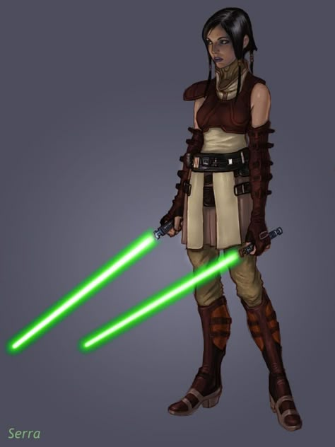 Serra Keto was a Human female Jedi Knight. Originally a Padawan of the renowned Jedi Master Cin Drallig. Keto was a practitioner of Jar'Kai, a dual-blade fighting technique, & like her Master, was known for her skills with a lightsaber. Keto fought in the Clone Wars, serving as a Jedi General, & even fighting alongside the famed Jedi Anakin Skywalker during one battle. In 19 BBY, she was killed when the Sith apprentice Darth Vader stormed the Jedi Temple on the planet Coruscant. Female Jedi, Jedi Temple, Jedi Costume, Star Wars Oc, Jedi Sith, Star Wars Characters Pictures, Star Wars Design, Jedi Order, Star Wars Concept Art