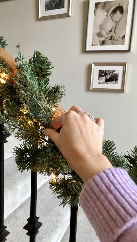 How to Make Inexpensive Pre-lit Garland Look Amazing Fake Garland Decor, Ways To Use Garland, Indoor Garland Ideas, Decorating Christmas Garland, Pre Lit Garland Ideas, How To Add Lights To Garland, How To Make A Christmas Garland, Diy Real Garland Christmas, Diy Live Garland Christmas