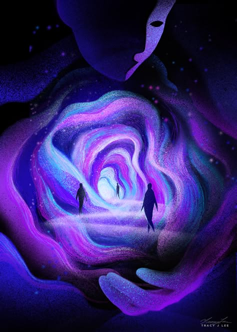 Futuristic Art Style, Dream Magic Art, Dream Aesthetic Art, Void Illustration, Indigo Illustration, Dreams Drawing Ideas, Celestial Beings Art, Dreaming Painting, Multiverse Art