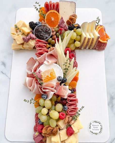 Platters & Boards by Lauren on Instagram: “In need of some charcuterie for a baptism? My cross shaped board is the perfect crowd pleaser!” Baptism Food, Easter Charcuterie, Easter Platter, Christmas Charcuterie Board, Easter Church Decorations, Charcuterie Ideas, Easter Party Food, Decorating Food, Christmas Charcuterie