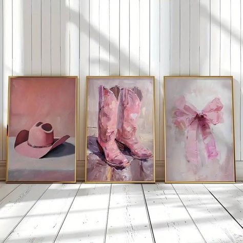 Pink Cowgirl Accessories Canvas Wall Art Unframed Prints - Temu Beachy Prints, Cowgirl Bedroom, Cowgirl Room, Cowgirl Print, Cowgirl Nursery, Dorm Art, Dorm Posters, Retro Preppy, Pink Cowgirl