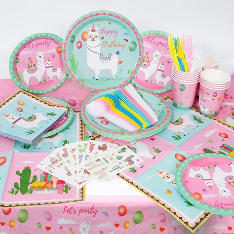 Alpaca Birthday Party, Llama Party Decorations, Girls Bday Party Ideas, Llama Birthday Party, Birthday Party Plates, Birthday Plates, Llama Party, Girl Bday Party, Llama Birthday