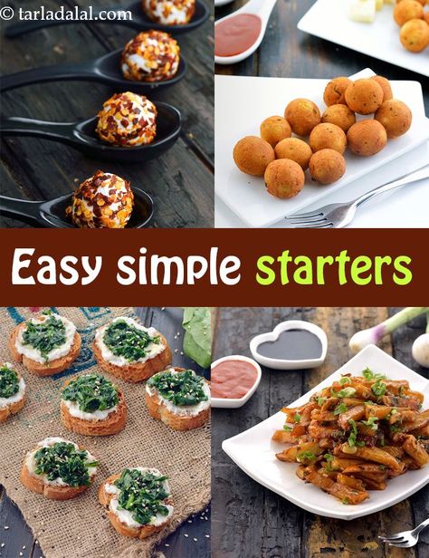 Easy, Simple Starters Recipes Starter Dinner Party, Simple Veg Dinner Recipes, Mini Indian Appetizers, Indian Snacks For Party Finger Foods, Easy Starters Recipes Simple, Indian Starters Recipes, Indian Easy Snacks, Quick Indian Snacks Easy Recipes, Indian Veg Appetizers For Party