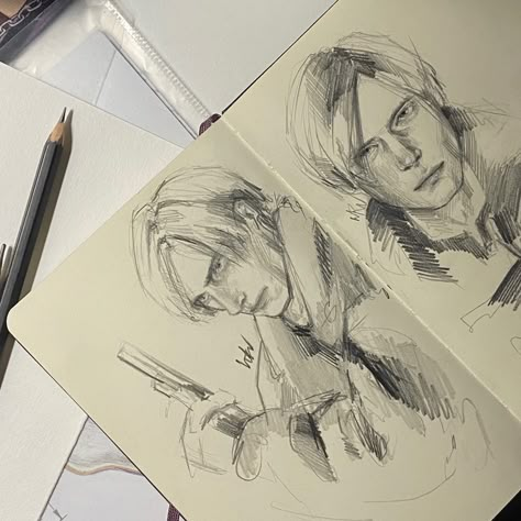 Resident Evil Drawing Pencil, Hand On Chin Reference, Resident Evil Drawing, Leon Drawing, Resident Evil 4 Remake, Resident Evil Collection, Resident Evil Game, Leon Scott, Resident Evil Leon